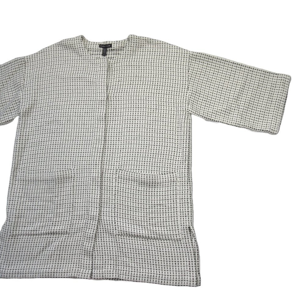 NWT Eileen Fisher Roundneck Jacket in Ecru Organic Cotton Blend Basketweave S - Picture 2 of 4